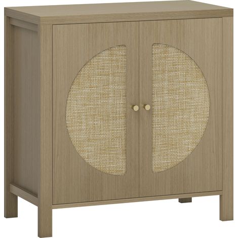 Buffet Arnaldo Style Bohème Rotin Effet Bois Naturel Taupe Rangement Élégant 75 cm