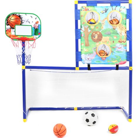 Mini support à ballons de sport d'extérieur pour enfants, but de football, support de basketball, jouet d'exercice multijoueur 3 en 1 (1/5)