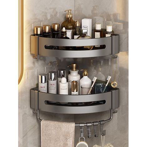 Mensola portaoggetti in alluminio per bagno senza foratura, cestino triangolare da parete, mensola per bagno/secondo piano