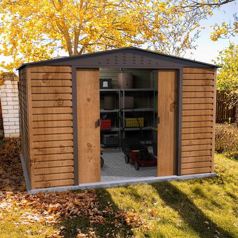 CASETA COBERTIZO METAL JARDIN ALPINE 10X10 IMITACION MADERA DURAMAX MARRON (1/5)