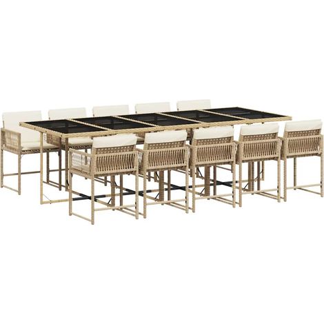 Maison Exclusive - 11-tlg. Garten-Essgruppe mit Kissen Beige Poly