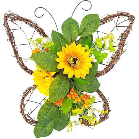 Guirlande Florale Artificielle - Couronne Papillon en Forme de Papillon - Décoration Murale Extérieure Porte d'Entrée - Printemps - 1 Pièce (1/5)