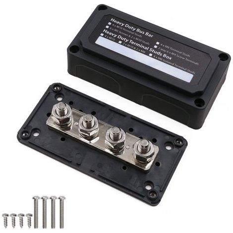 300A Junction Bar, 4 M10 Terminals, Nickel-Plated Brass, For Solar, RV, and Marine Systems (1/5)