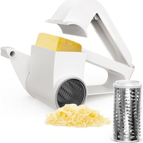 Rallador de queso, Rallador de queso manual, Con rodillo de acero inoxidable, Rallador multifuncional, quesos duros y frutos secos, Blanco (1/5)