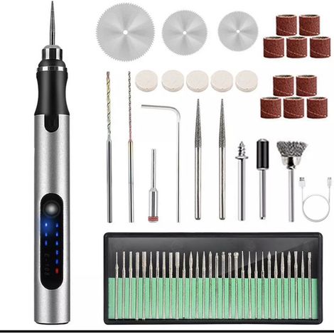 Stylo Graveur Électrique San Fil, USB Rechargeable Trousse à Outils De Gravure, Mini Outil Graver, Graveur Rotatif de Bricolage Portable Pour Bijoux (1/5)