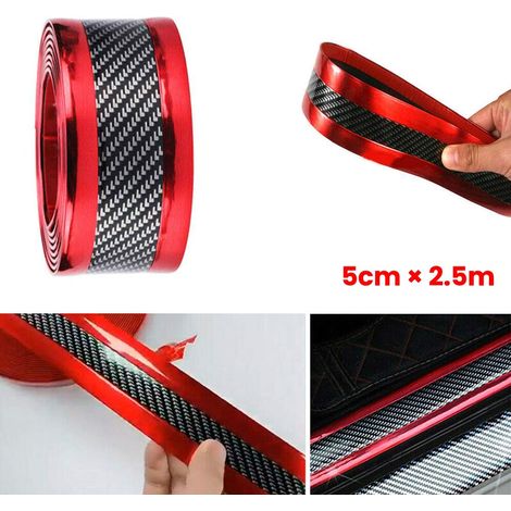 Protectores de umbral de puerta de coche, tiras de sellado de goma para bordes, tiras protectoras para puertas de coche, tiras antiarañazos de goma de fibra de carbono para parachoques y puertas (roja (1/5)
