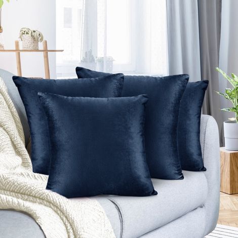 Fundas de almohada de terciopelo, color liso, cuadradas, suaves y decorativas, ideales para sofás, 61 x 61 cm, azul marino, paquete de 4.