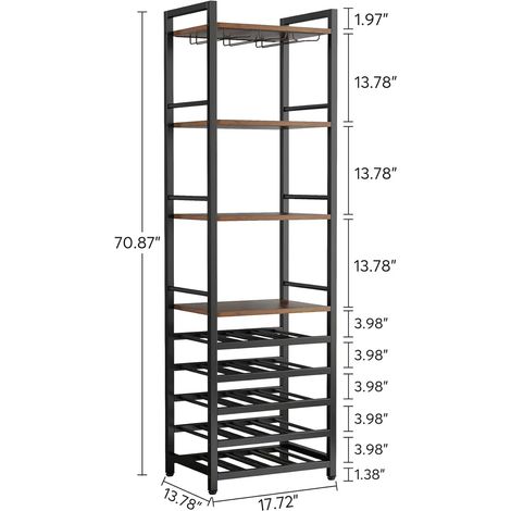 Étagère à vin industrielle avec porte-verres - Meuble de rangement pour bouteilles de vin et verres, style loft (1/5)