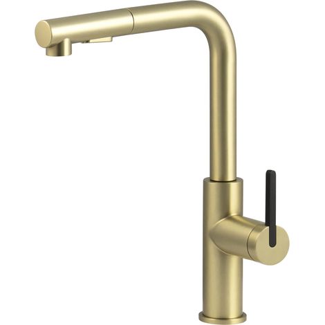 Grifo de cocina de oro cepillado con ducha extraíble de doble chorro Deante MOMI BKMR73M  PVD de oro cepillado