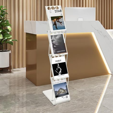 Gojoy – Bureau debout pliable 6 niveaux – Support en métal pour magazines et brochures – Dimensions 36x27x132 cm – Charge max 5 kg par étage