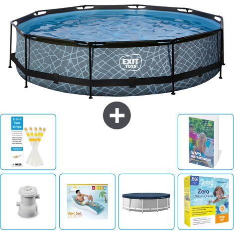 Exit Pool Rund - Steinoptik - 360x76 cm - 7-teilig S291