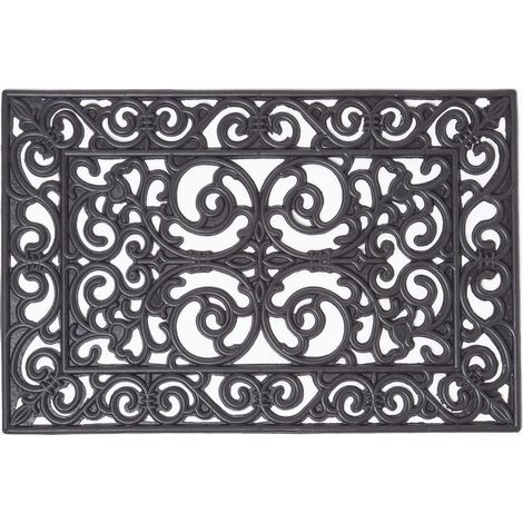HOMESCAPES Black Wrought Iron Effect Parisian Rubber Doormat 60 x 40 cm
