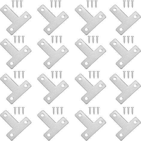 Ein Satz von 16 T-Winkeln aus Edelstahl, flache T-Winkel von 40 x 40 mm. (1/4)