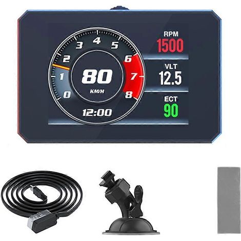 Affichage tête haute OBD2 P16 pour voiture, écran LCD 3 pouces, compteur de vitesse numérique avec régime moteur, température d&39eau, tension et pression du turbo. (1/5)
