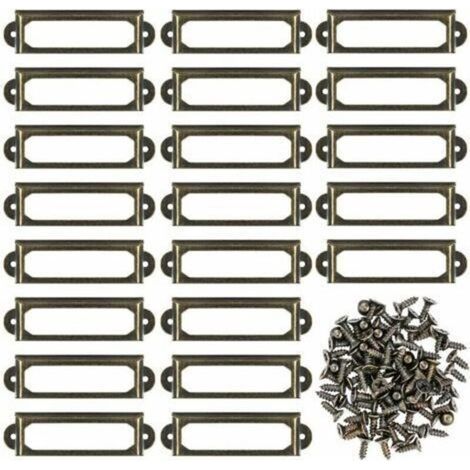 [JAMAIS UTILISÉ] Lot de 50 supports d'étiquettes en métal pour meubles, tiroirs, armoires, cartes, plaques nominatives, cadres avec vis pour bureau, bibliothèque, bibliothèque, étagères Bronze (60 x 1 (1/4)