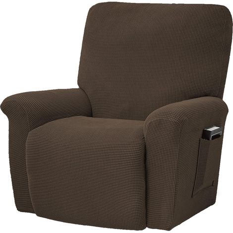 Elastischer Relaxsesselbezug, 4er-Set weiche Sofabezüge, dicker Einzelsofabezug, Jacquard-Relaxsesselbezug mit Taschen (braun)