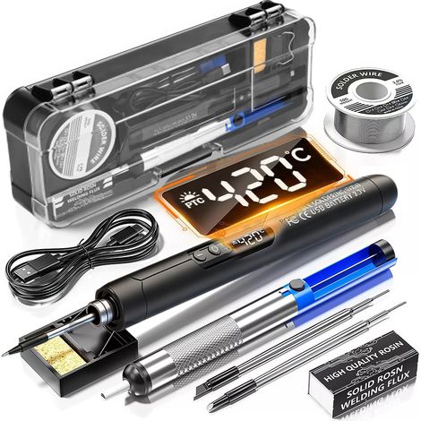 Fer à Souder Sans Fil, Température Réglable 200-450°C avec écran LCD, Recharge USB Electronique de Precision avec 3 raccords soudés, Soudure et DIY-3 (1/5)