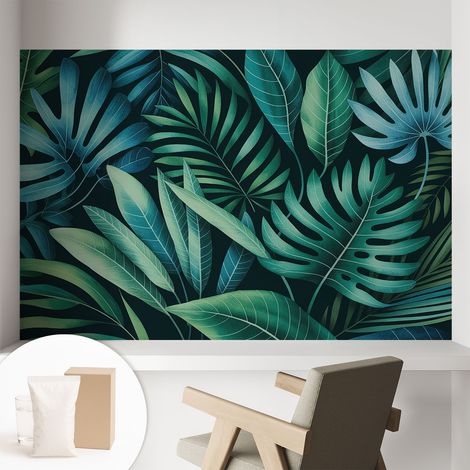 Papier peint intissé à motifs décoratifs pour salon chambre et bureau Décoration murale élégante avec colle Feuilles tropicales 104x70 cm (1/5)