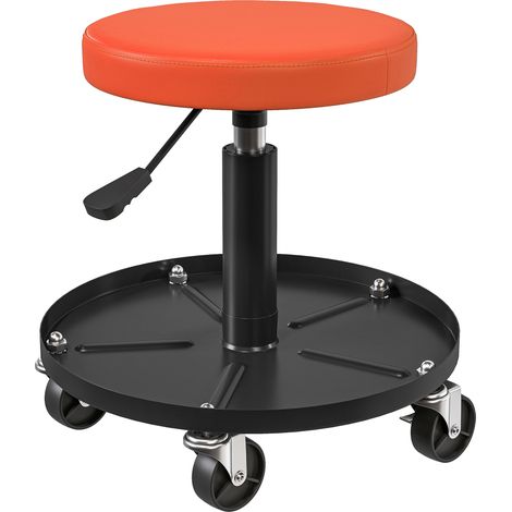 Tabouret d'atelier à 5 roulettes pivotantes (360°), hauteur réglable de 38 à 50 cm, avec compartiment de rangement, 38 x 38 x 38–50 cm, orange (1/5)