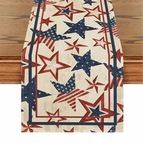 Chemin de table vintage à motif drapeau pour la fête de l'Indépendance, nappe en lin antidérapante pour une table élégante et raffinée (1/5)