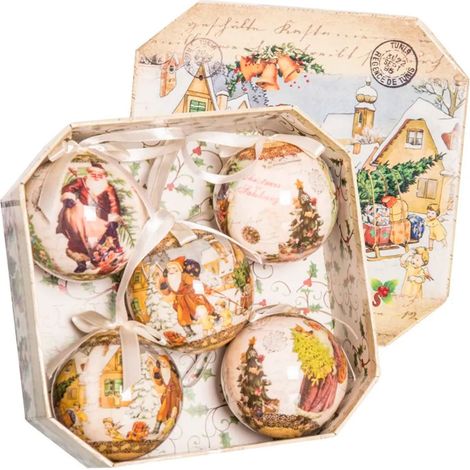 Coffret de 5 boules de Noël rétro - 7.5cm (1/2)