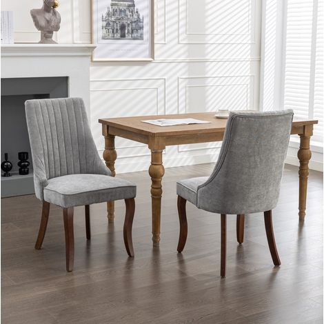 Silla de comedor gris de chenilla, respaldo alto, patas de madera maciza, 1 unidad,64×50×95.5cm (1/5)