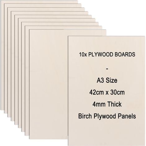 Contreplaqué A3 4 mm, Lot de 10 Panneaux Bois de Bouleau 420 x 300 mm, Tolérance inférieure à 0,2 mm, Feuilles pour Découpe Laser, Gravure, CNC, Maquette, Pyrogravure, Bricolage (1/5)