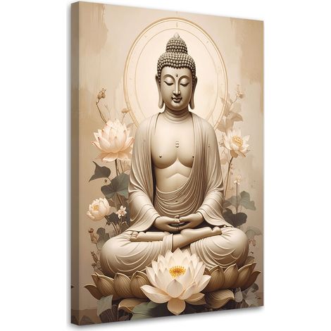Quadro su tela, Buddha in meditazione in una composizione pacifica e armoniosa. - 40x60 (1/2)