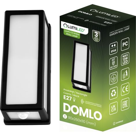 Gartenleuchte E27 Rechteckige Fassadenwandleuchte mit Bewegungsmelder DOMLO LUMILED