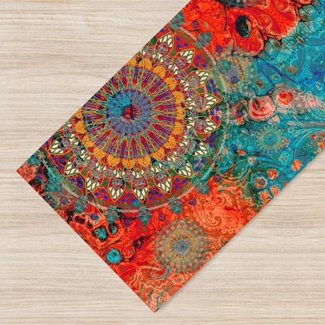 Tappeto passatoia fantasia made in Italy antiscivolo lavabile aderente Mandala Rosso - 50x100 cm (1/5)