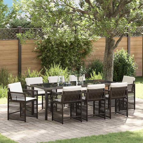 Garten Essgruppe 9 pcs Braun Poly-Rattan (1/5)