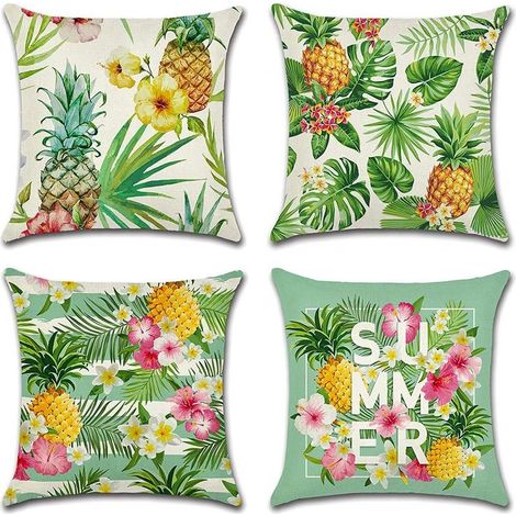Kissenbezug-Set, 4er-Set mit tropischem Pflanzen- und Ananasmuster, 45 x 45 cm, für Sofa, Terrasse, Garten, Wohnzimmer und Schlafzimmer (1/5)