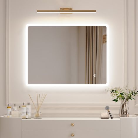 LED Badspiegel mit Beleuchtung 40x60cm Spiegel mit Beleuchtung Lichtspiegel Badezimmerspiegel mit Licht LED Wandspiegel mit 3 Lichtfarben Dimmbar Speicherfunktion (1/5)