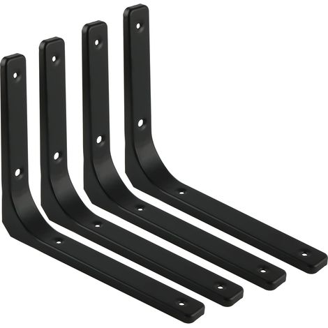 Equerre Etagere Murale Charge Lourde, Fixation Flottante Support pour Salon Chambre Cuisine, Support Etagère Murale en Métal, 250 x 250 mm Noir 4 Pcs, EJR250B-4P (1/5)
