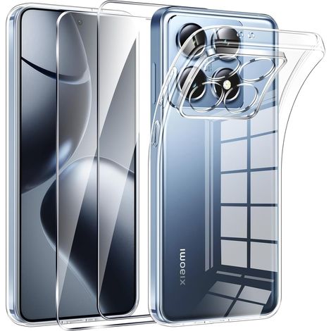 Coque pour Xiaomi 14T Pro avec 2 Pièces Protection Écran Verre Trempé,Ultra Transparente Silicone en Gel TPU Souple pour Xiaomi 14T Pro Couqe,Antichoc Anti-Jaune Etui Bumper (1/5)