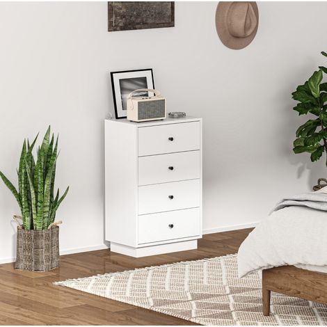 Cómoda de 4 cajones de paneles de madera, 47 x 29 x 75 cm, blanca DESVIAE (1/5)