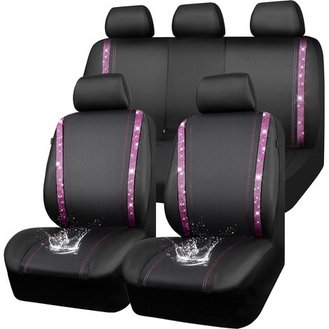 Housses Siège Voiture Cuir Bling Diamant Rose – Universel 95% Auto SUV Camions Femmes Filles (1/5)