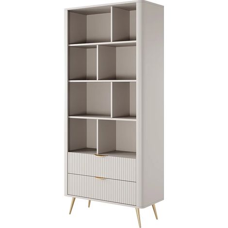 Libreria con 2 cassetto e 8 nicchie in MDF Beige e Dorato - ELONARIA (1/5)