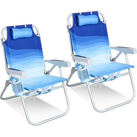 HOMECALL Klappstuhl Strandstuhl Klappbar Leicht Strand 5-stufig verstellbare Rückenlehne,Bis 136KG,Aluminiumrahmen, eine große isolierte Kühltasche, Aufbewahrungstasche, 2 St (1/5)