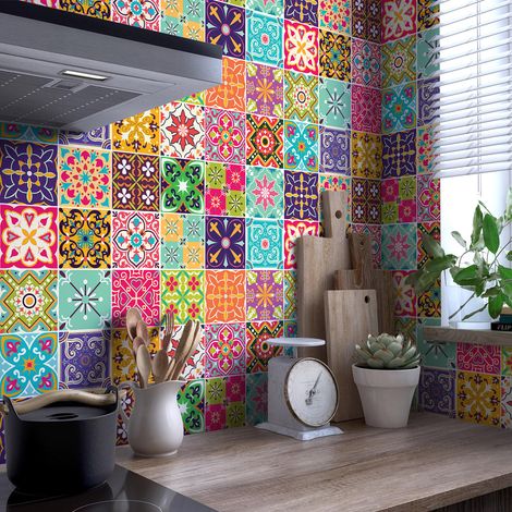 Stickers muraux - Sticker Mural Carrelage adhésif Cuisine Salle de Bain - 24 STICKERS CARRELAGES VOLTERRA - 24stickers20x20cm (1/5)