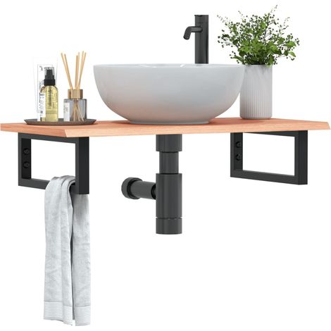 Waschtischplatte mit Halterung Stahl und Massivholz Eiche