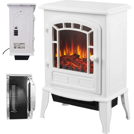 Relaxdays Chimenea eléctrica, efecto llama y calefacción, 2 niveles, termostato, 56,5x39x24 cm, blanco (1/5)