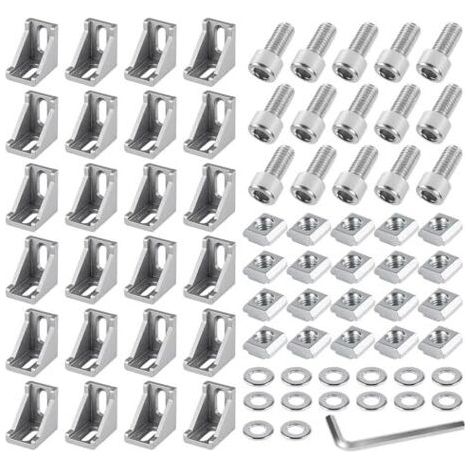 Kit de fixation pour cornières en aluminium (24 pièces, connecteurs d'angle 40x40 mm), équerres, supports muraux, grille d'angle à 90° pour profilés de support, imprimantes 3D, fraise