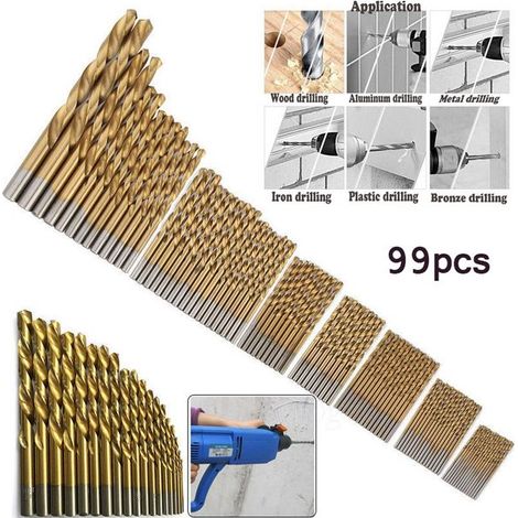 Lot de 99 forets hélicoïdaux HSS – Acier rapide revêtu, tige droite, micro forets 1,5–10 mm pour bois, plastique, acier et alliage d’aluminium (1/5)