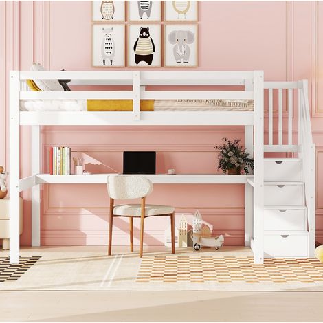 Lit 140x200 mezzanine avec bureau et rangements OKMYHOME (1/5)