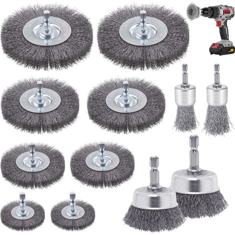 Brosse Métallique pour Perceuse 12 Pièces, Tige Hexagonale 6 mm (1/5)