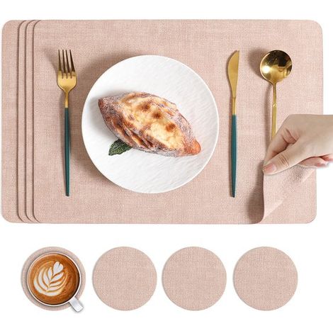 Tovagliette double-face, resistenti al calore e antiscivolo, termoisolanti e ignifughe, dimensioni: 43 x 30 cm, set da 4 (bianco crema) (1/5)