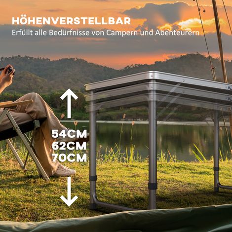 Table de camping pliable, légère, hauteur réglable, cadre en aluminium, 240 x 60 x 54/62/70 cm, Noir (1/5)