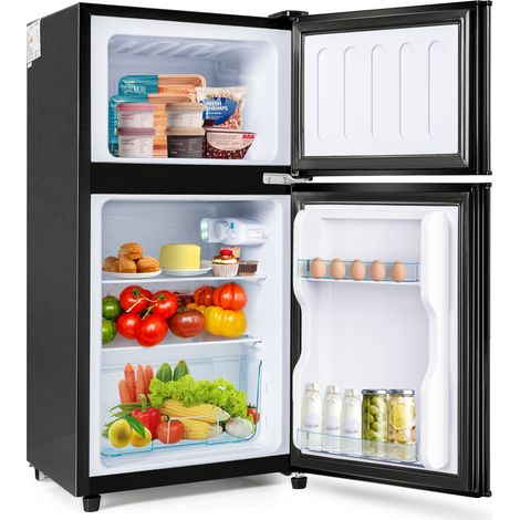 Réfrigérateur congélateur double porte 86,8 x 45,5cm 60L total 22L congélation 38L réfrigération 102 kWh / an LED premium noir