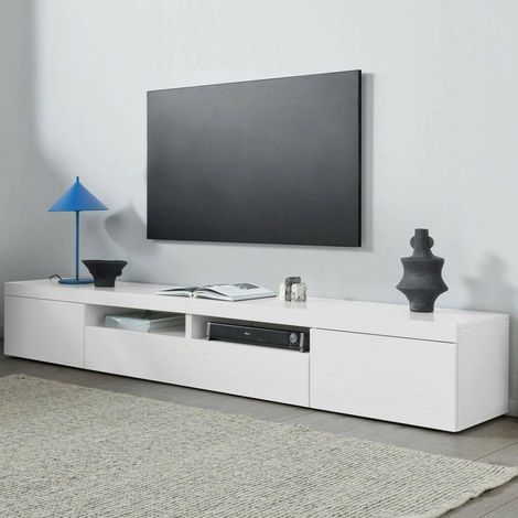 Meuble TV, Buffet Bas de Salon avec 3 Portes, Base Meuble TV, 240x40h35 cm, Blanc Brillant (1/5)